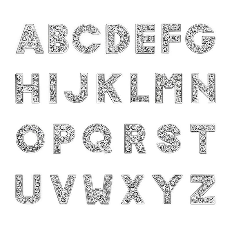 High Quality Bling Rhinestone Slide Letter Charms Stainless Steel with 10mm Hole for Pet Collars for Dogs A-Z 26 Letters