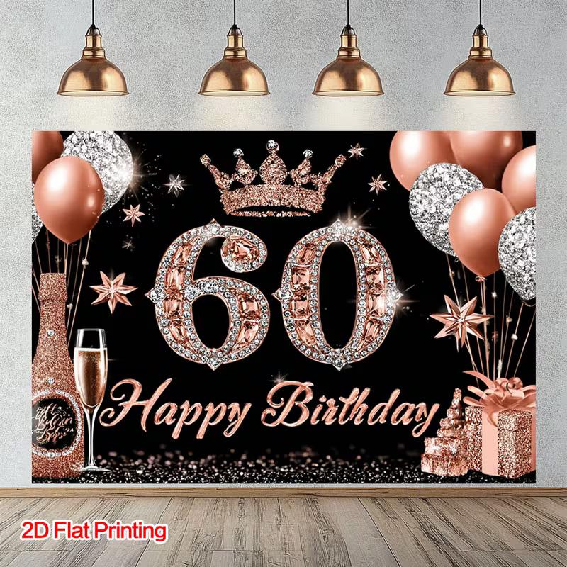 2D Black Glitter 60th Birthday Party Decoration Background