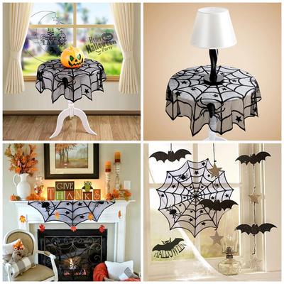 40inch Round Halloween Polyester Spider Tablecloth Table Topper Covers Decoration Fireplace Scarf