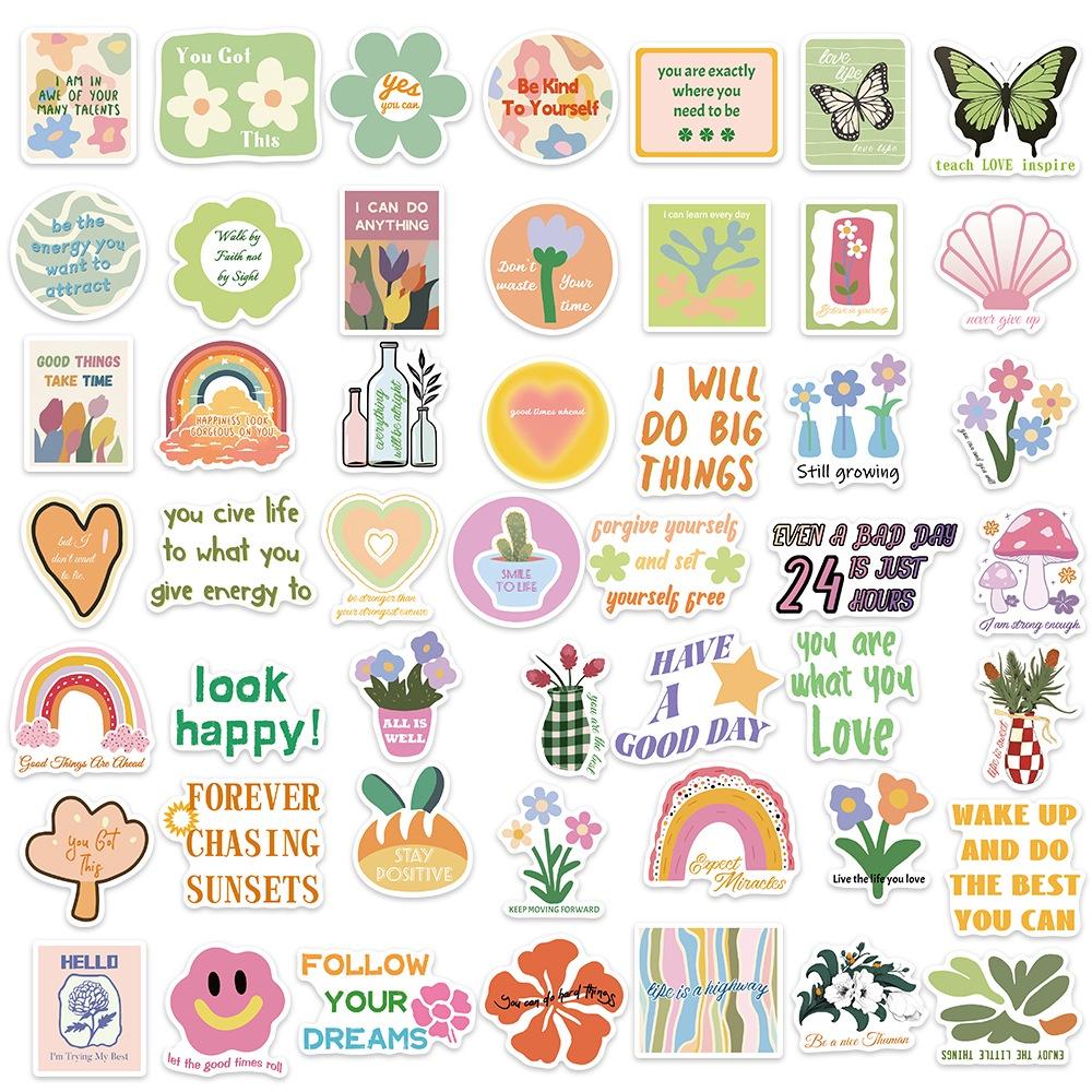 50 Original Motivational Danish Powder Green Stickers Adorable Style Waterproof Decals For Guitar Notebook And Suitcase Diy Characters)