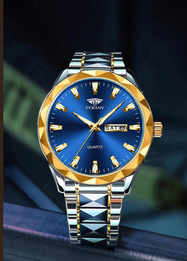 Men's Luminous Double Calendar Quartz Watch with Steel Strap – Hot-Selling