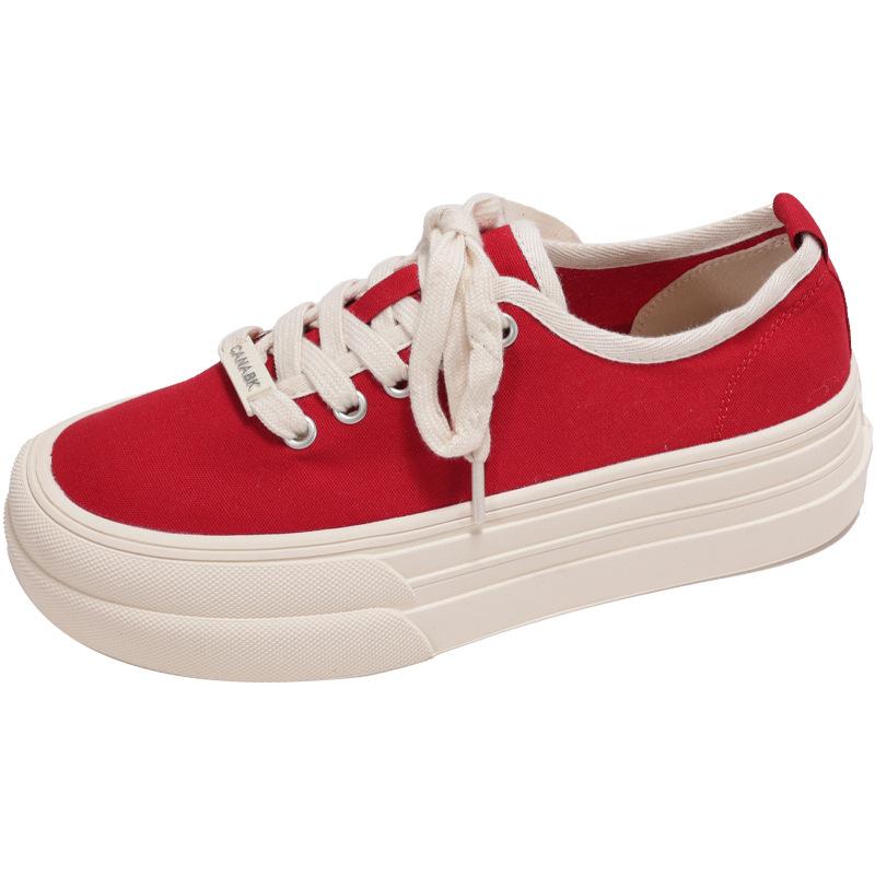 

Platform canvas shoes 2025 spring lace-up fashion casual shoes classic color board shoes versatile trendy brand young women s shoes 40 красный