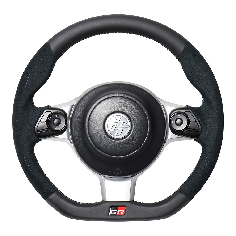 REAL Steering Wheel Toyota 86 Subaru BRZ GRMN GR GR Black Leather Black Ultrasuede with Black Euro [for (late ZN6) / (late ZC6) / / / Sport] & (Silver