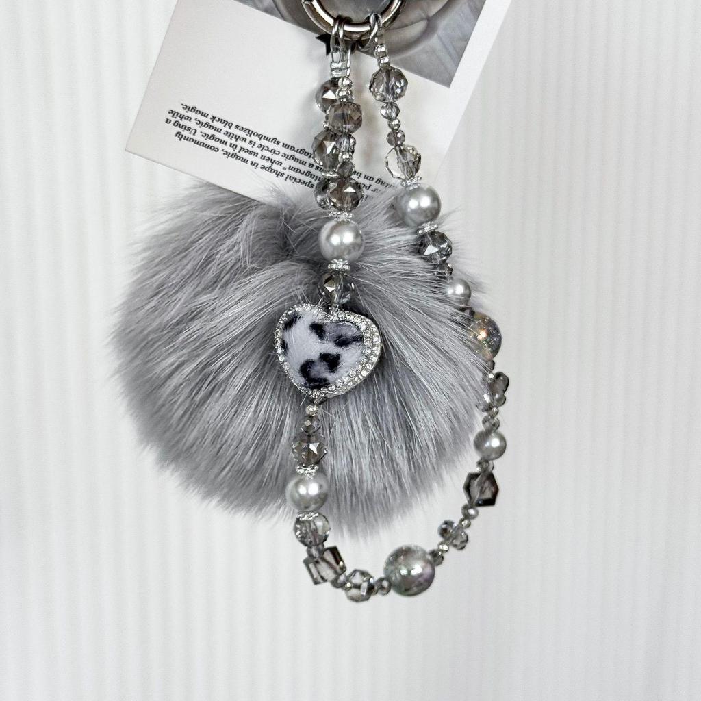 Vysoce kvalitní podzimní/zimní řetízek na telefon z plyše lišky: Roztomilý přívěsek na tašku s krystaly a perlami