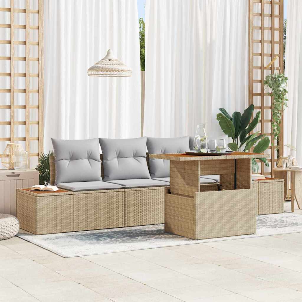 Garden Dining Set with Cushions 5 pcs Beige and Grey
