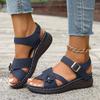 Summer New Women's Wedge Sandals Floral Flat Open-Toe Sandals with Buckle Straps for Outdoor Wear