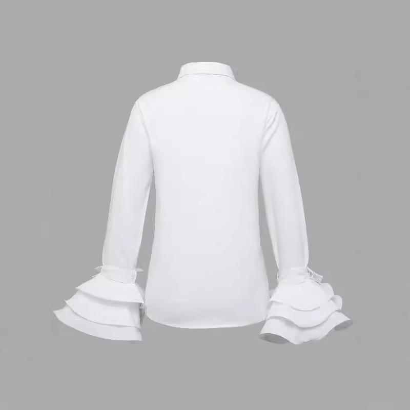 Women Solid Color Regular Fit Long Sleeve Turn Down Collar Casual Blouse Top