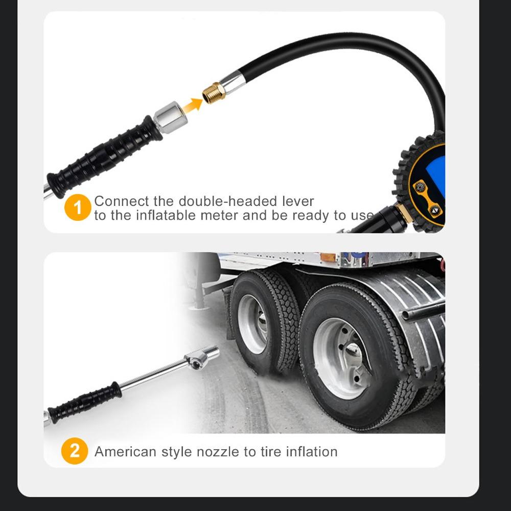 2PCS Aluminium Alloy Dual Head Air Chuck Push-on collet Extension Stem Tire pressure check