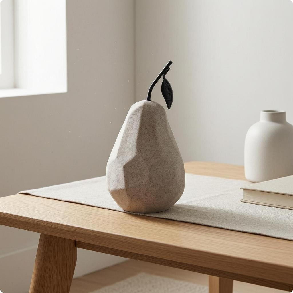 Faceted Tabletop Figurine StoneLike Geometric Black Stem Detail FruitShaped Ornament for