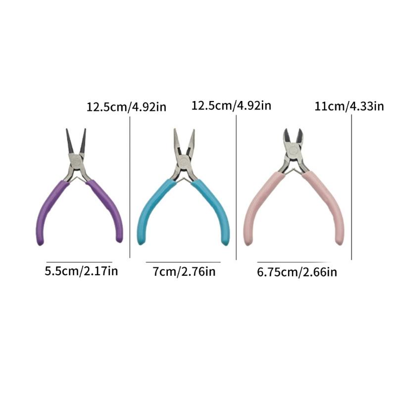Durable Steel Jewelry Pliers Set for Beads Repairs Long Nose Round Nose Wire Cutting and Curved Pliers with Tweezers