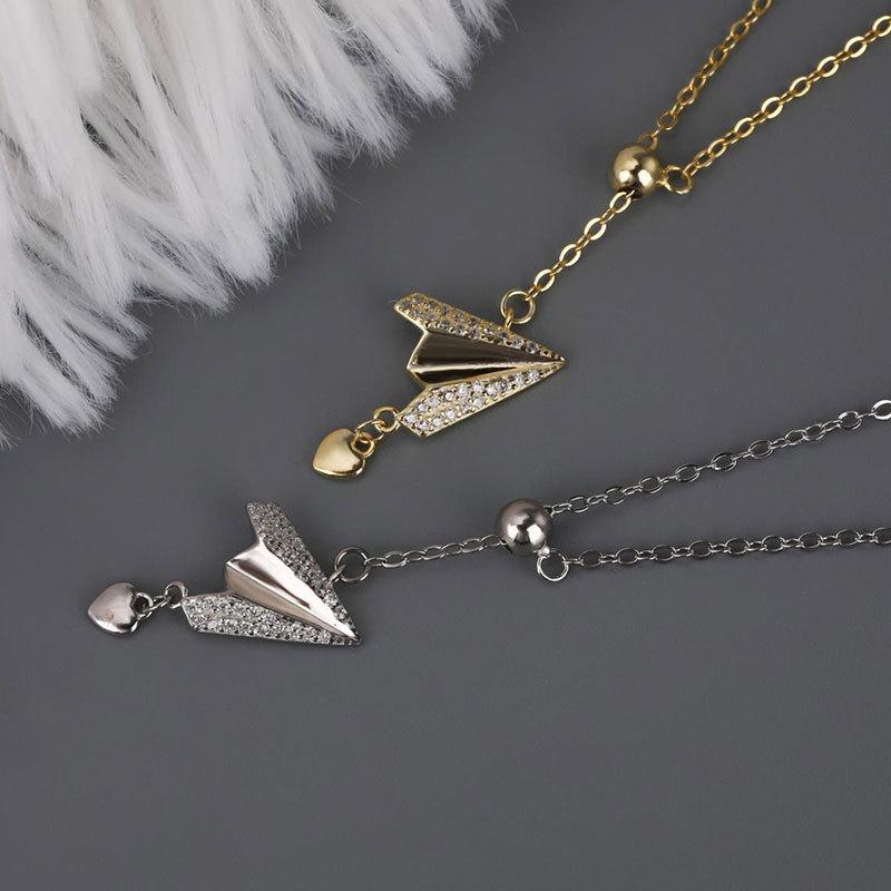 Paper Plane Love and Innocence Zircon Pulling Tassel Necklace Temperament Creative Collarbone Chain