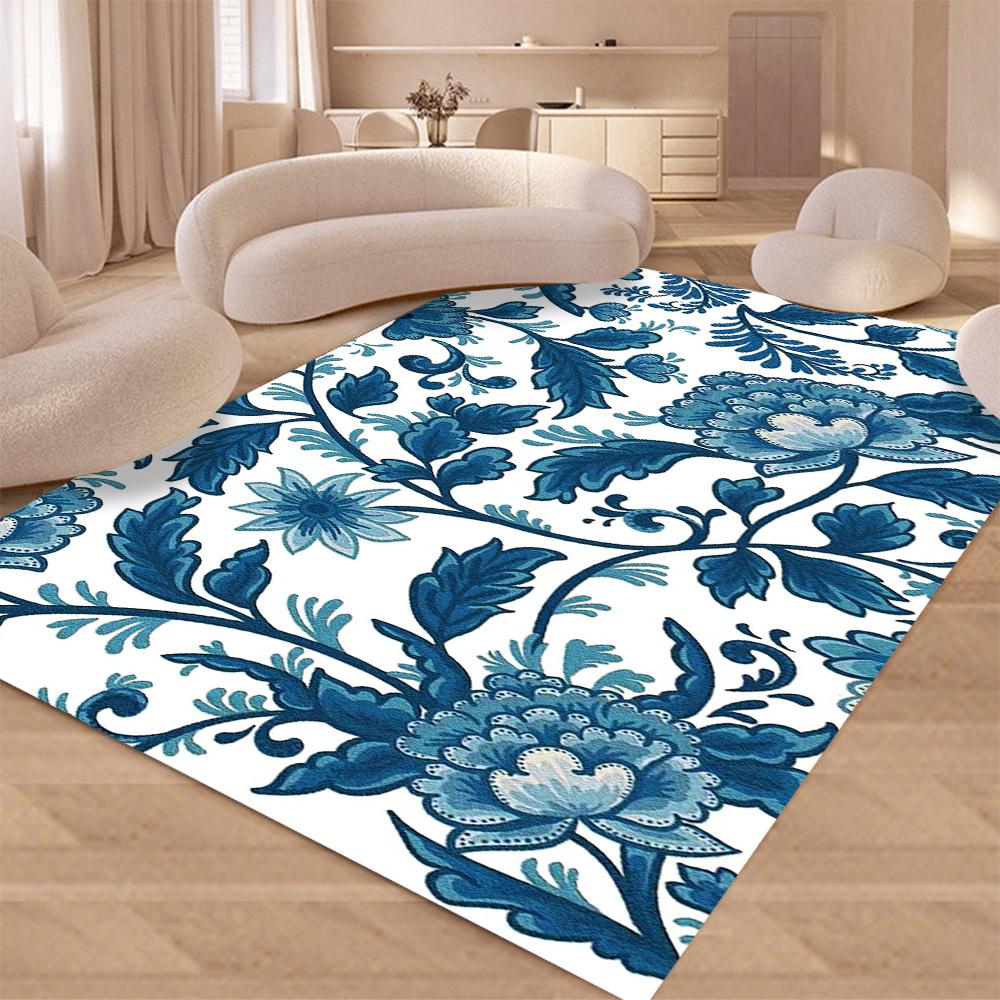 Covor de porțelan albastru, albastru și alb, design de covor, lavabil, pentru casă, living, bucătărie, dormitor, covoare antiderapante
