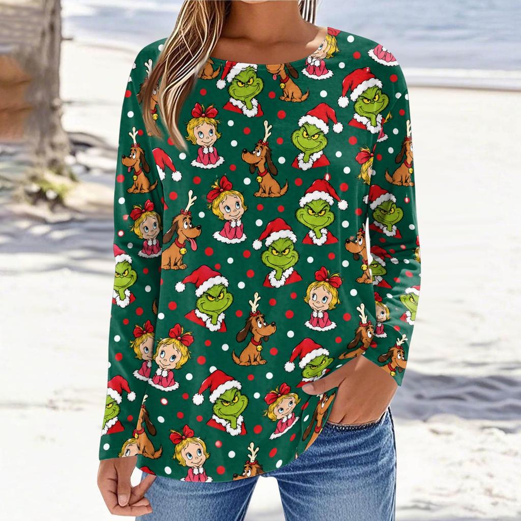 Women's Fashionable Casual Long Sleeve Crewneck Graphic Print Top for Everyday Wear