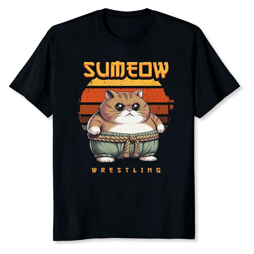 NEW LIMITED Sumo Cat Japanese Funny Kawaii Cat Art T-Shirt