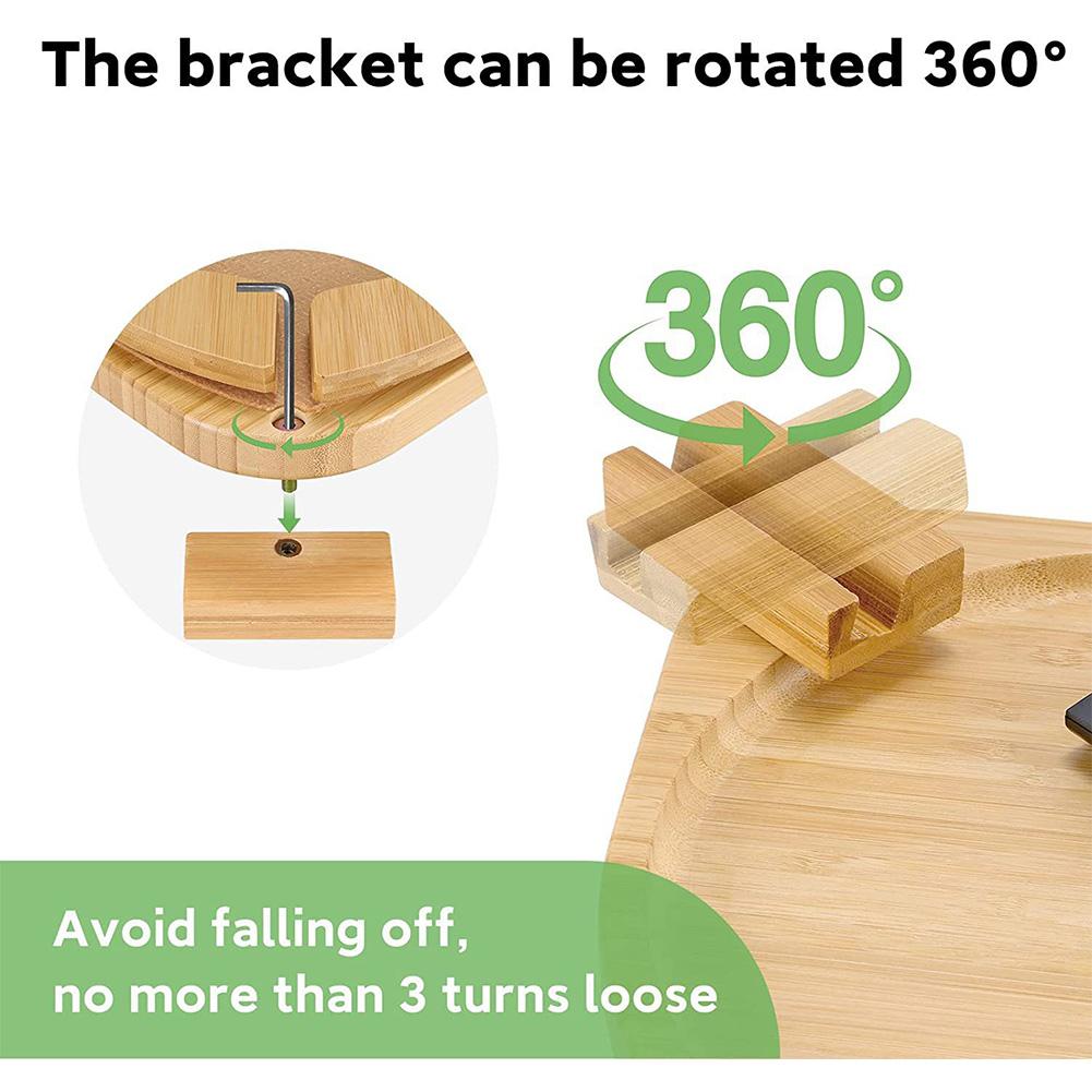 Wooden Sofa Arm Tray,Portable Armrest Table with Rotating Phone Stand for Breakfast,Multi-Purpose Sofa Fruit Snack Clip-On Tray