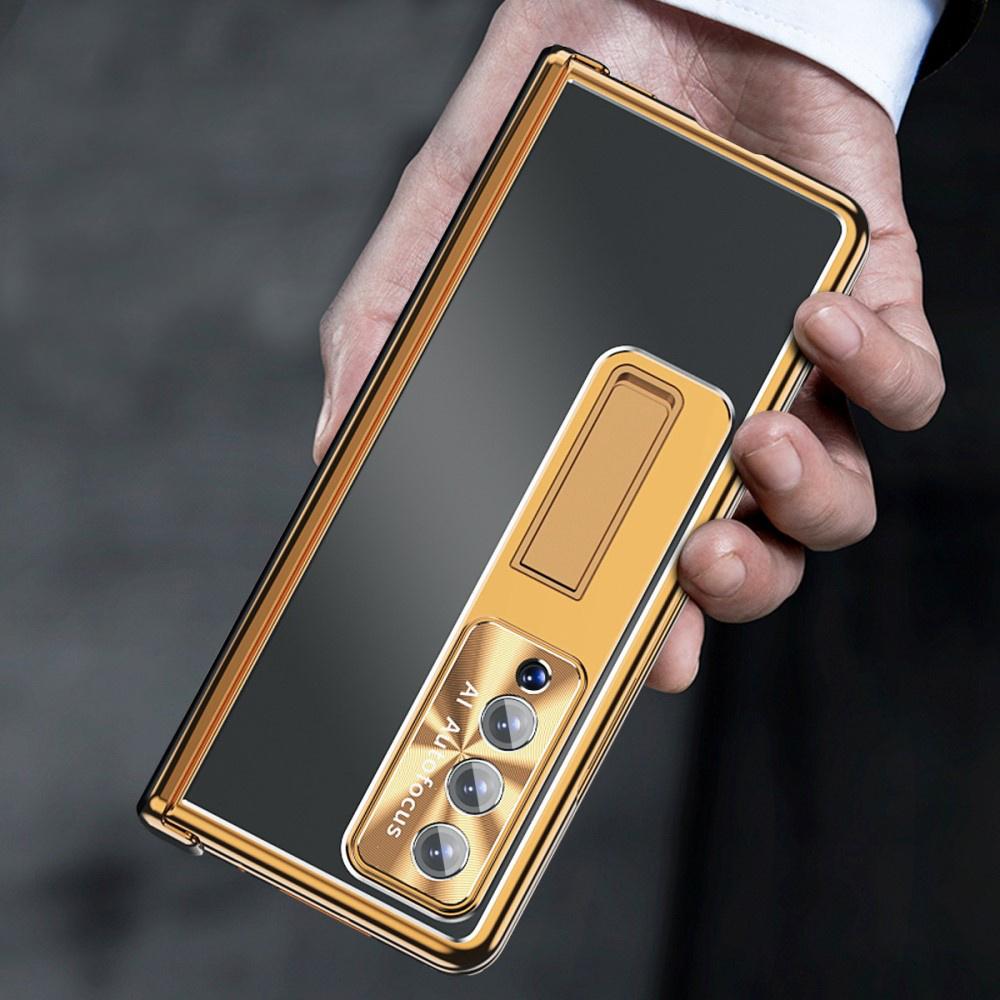Case with glass for Samsung Galaxy Z Fold 4 5G, Premium Alloy, Gold / Black