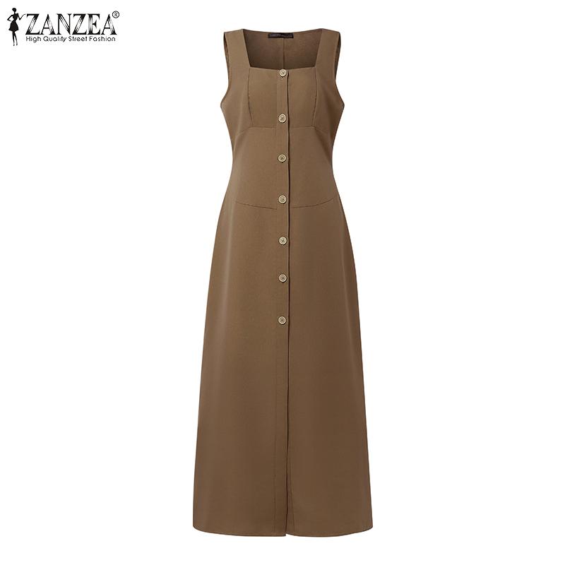 ZANZEA Women Square Collar Summer Casual Sleeveless Dress