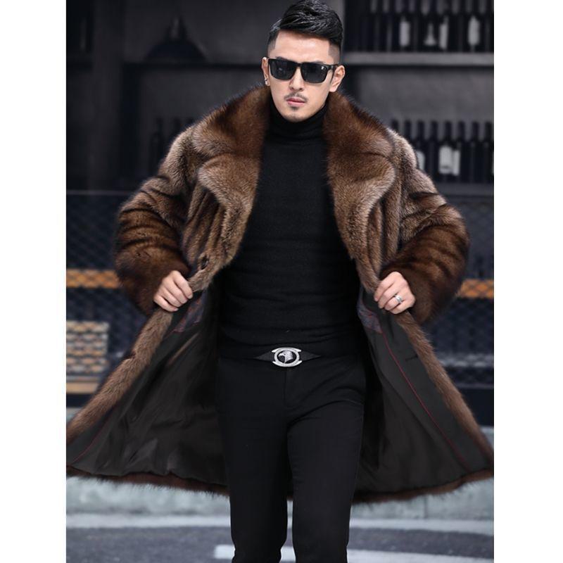 Men's Thick Medium Long Imitation Mink Fur Coat for Autumn/Winter
