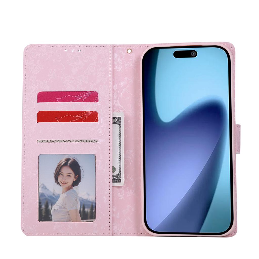 For iPhone 17 Pro Max Case RFID Blocking Flower Leather Phone Cover with Wrist Strap