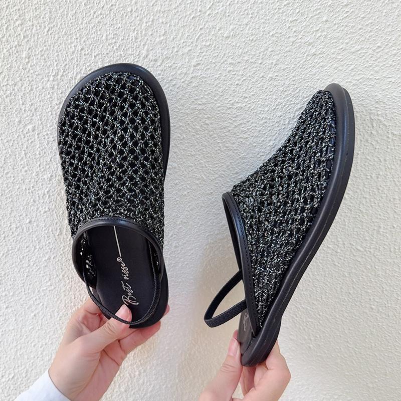 Fashion Flats Women Slingback Slippers Mesh Designer Mules Shoes Fashion Sandals Summer Woman 2025 New Slides Dress Chanclas De Mujer