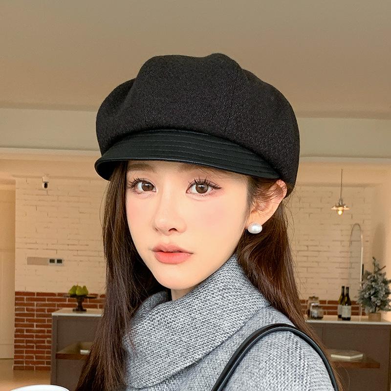 Solid Color Simple Personalized Style British Temperament Exquisite Sense Duck Tongue Octagonal Hat Women's Casual Versatile Beret