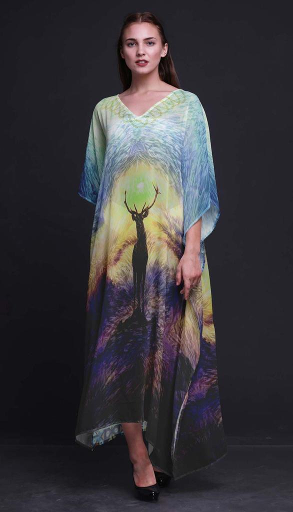 Phagun Deer Animal Womens Long Beach Kaftan Beachwear Bikini Coverup Maxi