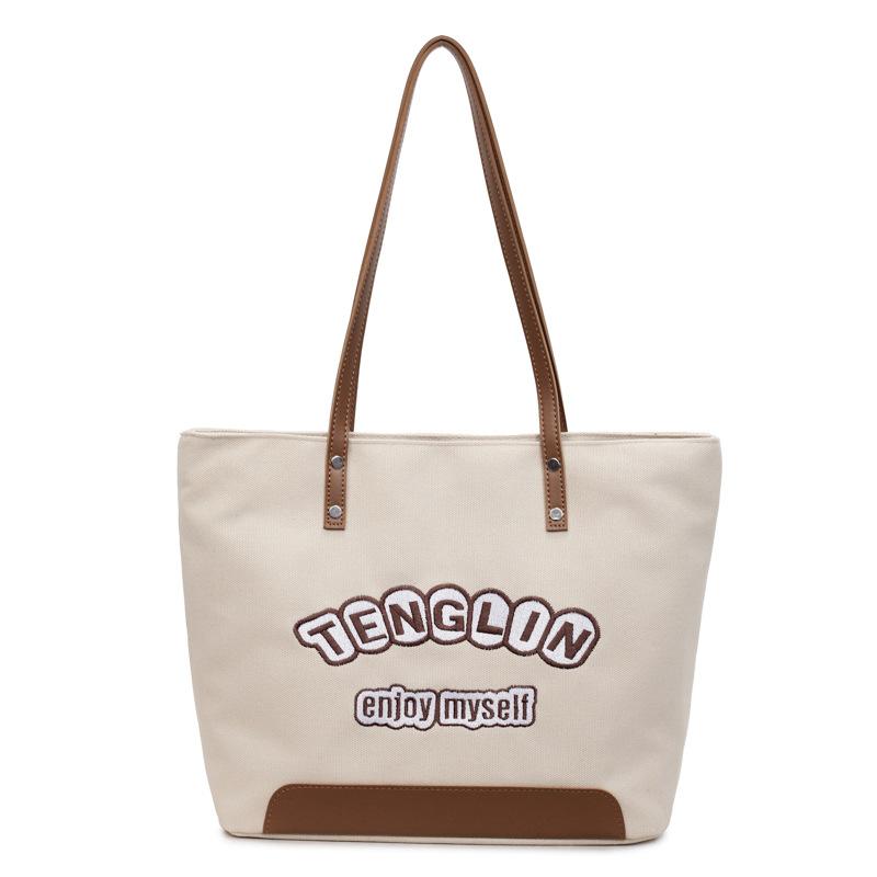 

Simple Embroidery Letter Shoulder Bags for Women Large Capacity Ladies Casual Tote Bag Versatile Portable Female Work Handbags хакі