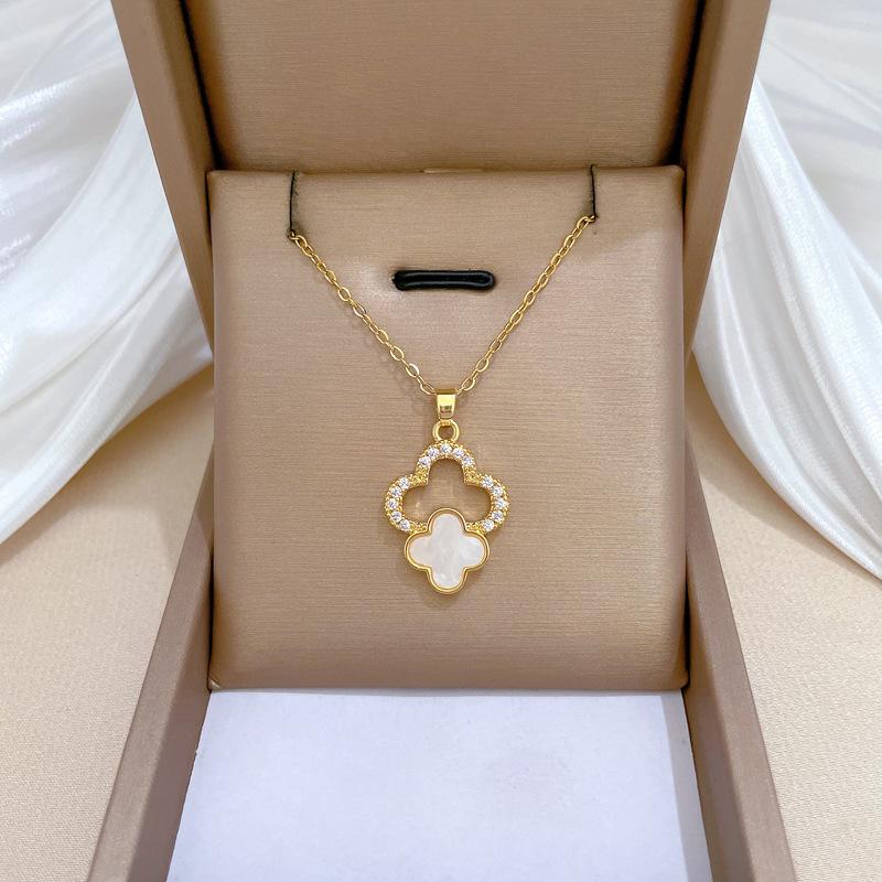 2PCS Lucky Clover Shell Micro Inlaid Necklace Earring Set, the Best Birthday Gift, Valentine's Day Gift