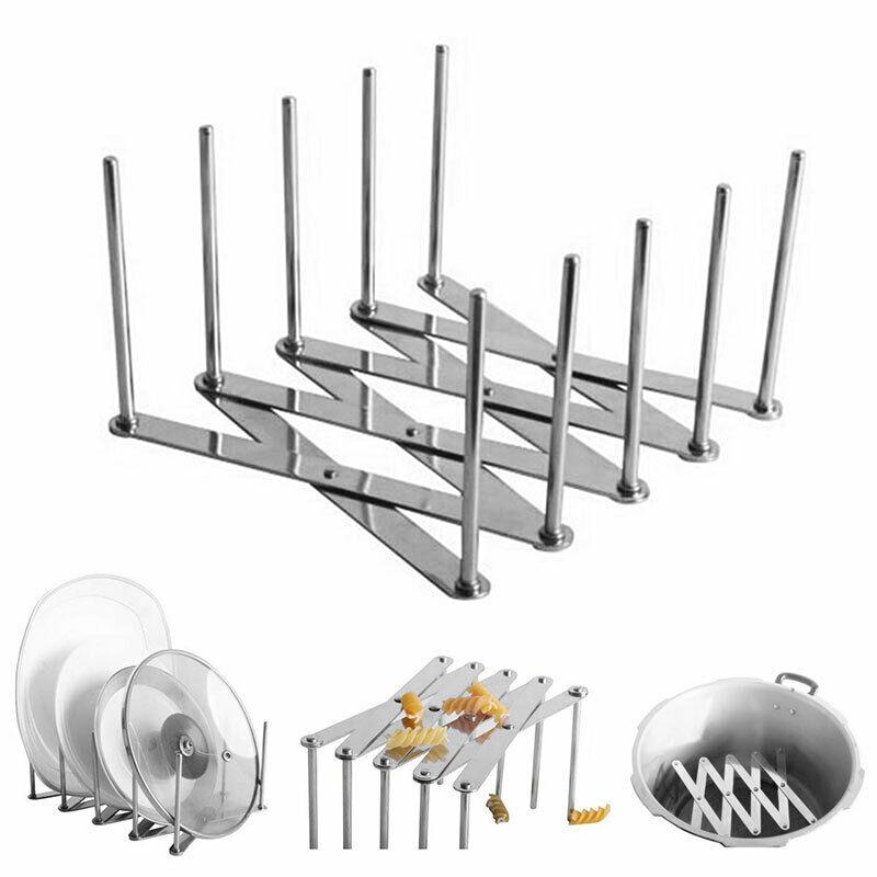 Adjustable Rack Pot Pan Lid Stand Rack Organiser Extendable Stainless Steel Home Kitchen Holder