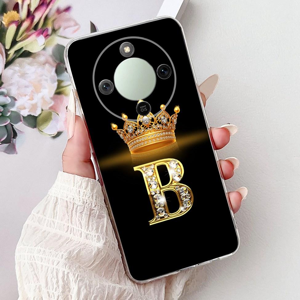 5G For Honor X70 MTN-AN00 Case For Honor X70 Cover Clear Luxury A-Z Letters Fashion Flowers Crown Soft Bumper Casing