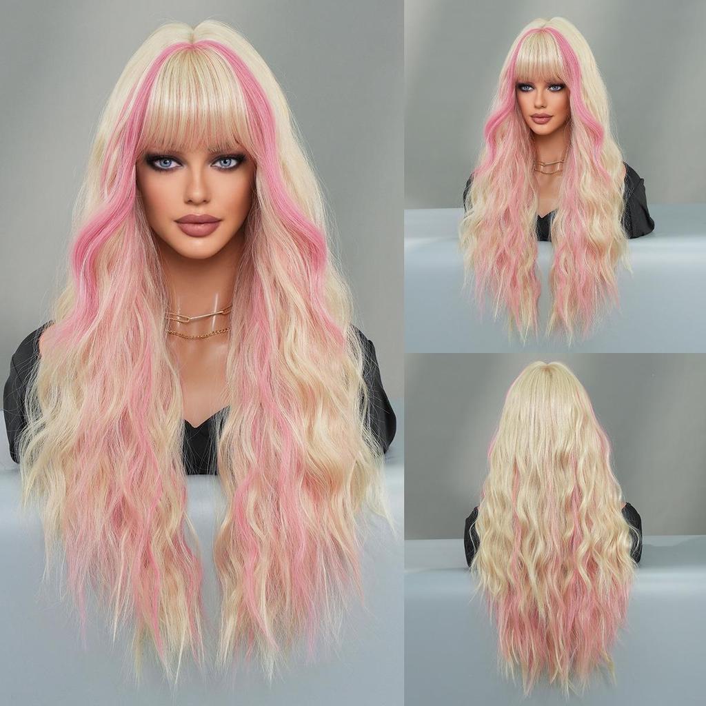 Women's Simulation Wig 70cm Hair Black Wig Long Curly Wig Full Headgear Rose Hair Net Headdress Beauty Decoration Wig