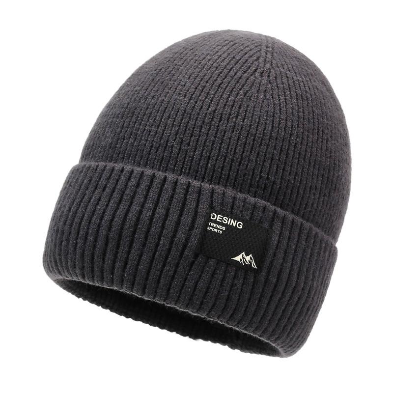 

Мужская осенне-зимняя лыжная шерстяная шапка, бархатная теплая хлопковая шапка, вязаная шапка для занятий спортом на открытом воздухе темно-серого