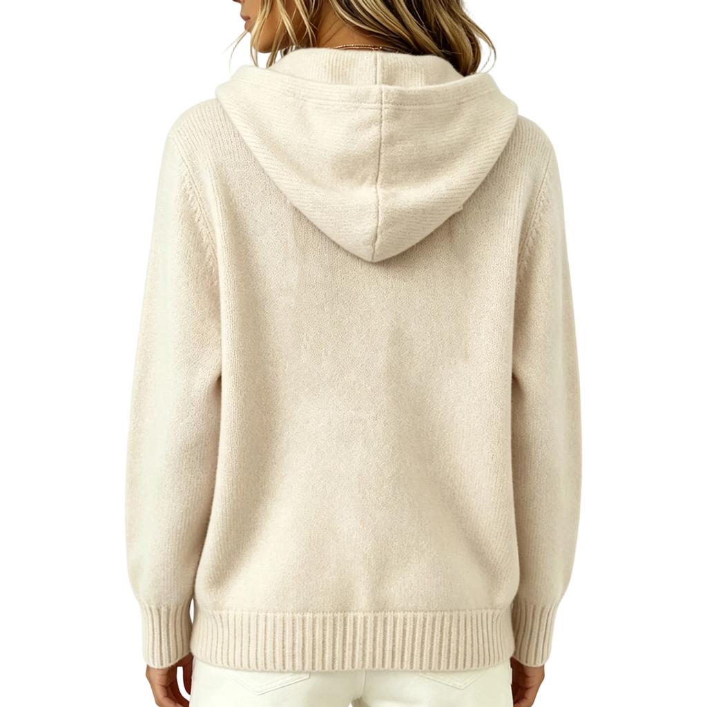 Women's Casual Color V-Neck Long Sleeve Hooded Top