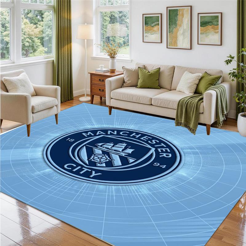 Manchester City Design Crystal Velvet Rug Soft Decorative Mat for Bedroom Entrance
