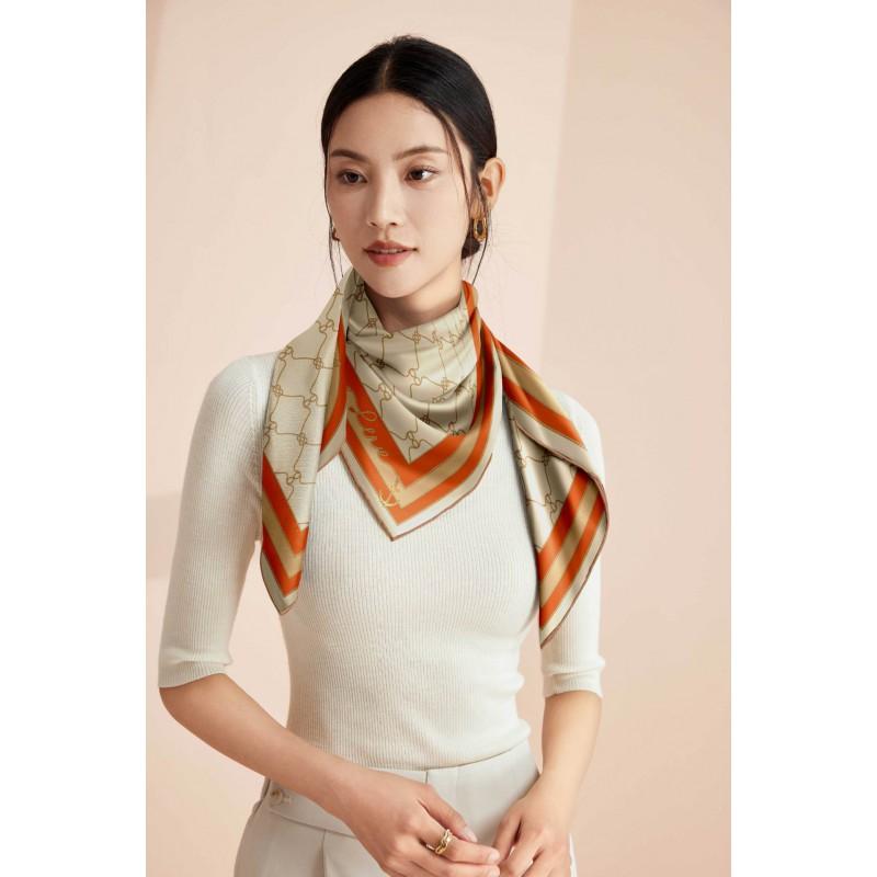 100% Mulberry Silk Square Scarf Double-sided Print Light Luxury Shawl Women Mom Fashion Accessory