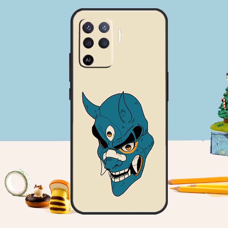 Japanese Oni Hannya Demon Mask Case For Oppo A80 A60 A40 A15 A16 A17 A57 A94 A74 A54 A76 A96 A18 A38 A58 A78 A98 A5 A6 Pro