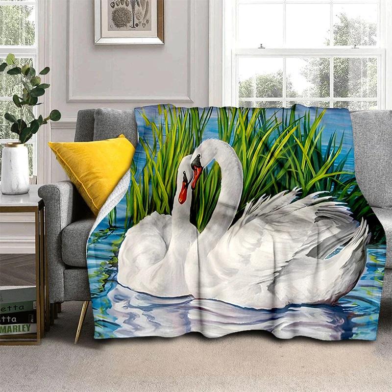Romantic Swan Themed Blanket Couple Soft Flannel Blanket Holiday Gifts Air Travel Blanket