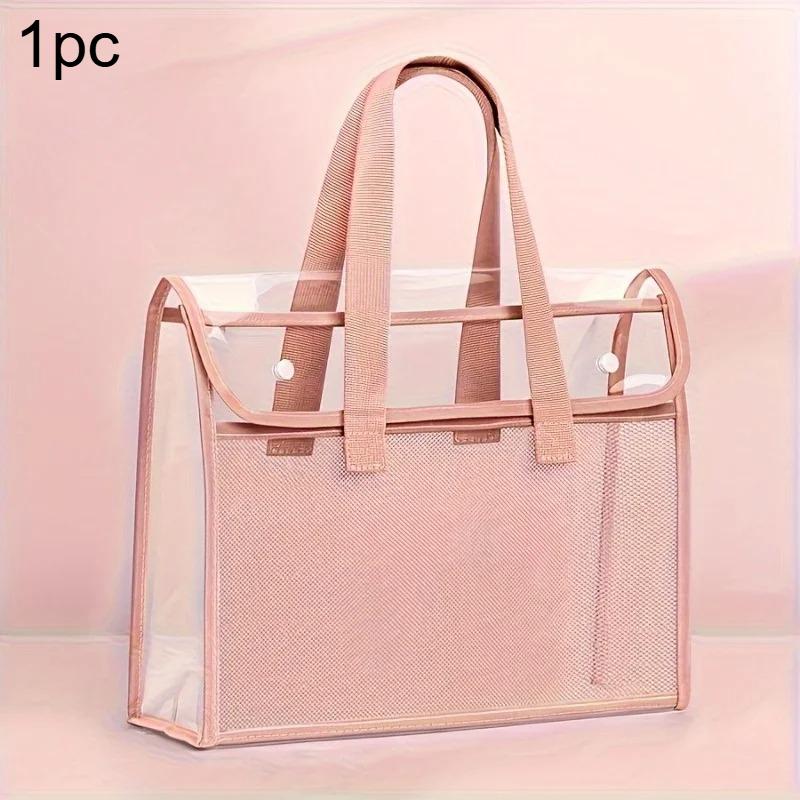 1pc Large Capacity Handheld Study Bag Transparent PVC File Folder Organizer Elementary School Subject Test Paper Storage Bag