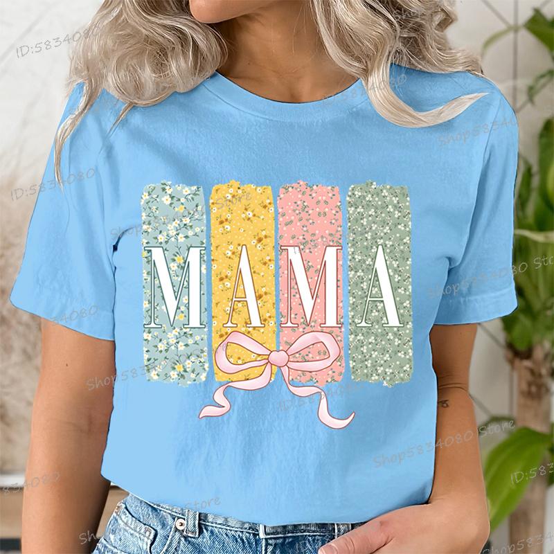 Floral Mama Coquette Bow Tshirt Mothers Day Fashion Casual Tops Boho Mama Shirt Design Floral Spring Gift for Mom Funny T Shirt