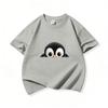 Kids Cotton T Shirt Cute Peeking Penguin Print Crew Neck Short Sleeve Tee Casual Breathable Boys Girls Summer Tops