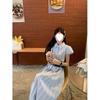French blue striped shirt dress women's clothing summer new waist and thin temperament a-word long dress