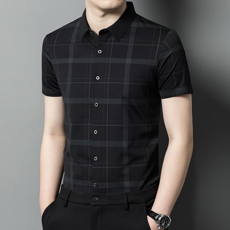 Summer Men's Middle-Aged & Young Lapel Collar Breathable Fashion Casual Short Sleeve Shirt Top