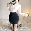 Large Size Secretary Sexy Hip Wrap Uniform Royal Sister Sex Underwear Business Wear Cosplay Slim Fit White Shirt Woman