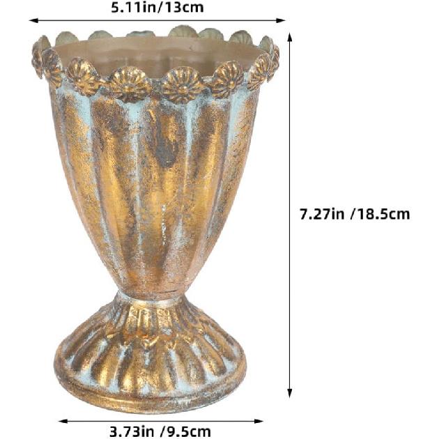 Luxshiny Retro Iron Trophy Vase: Large Metal Floral Bucket Flower Arrangement Container for Artificial and Dried Flowers - 7.28x5.11x3.74 Inches
