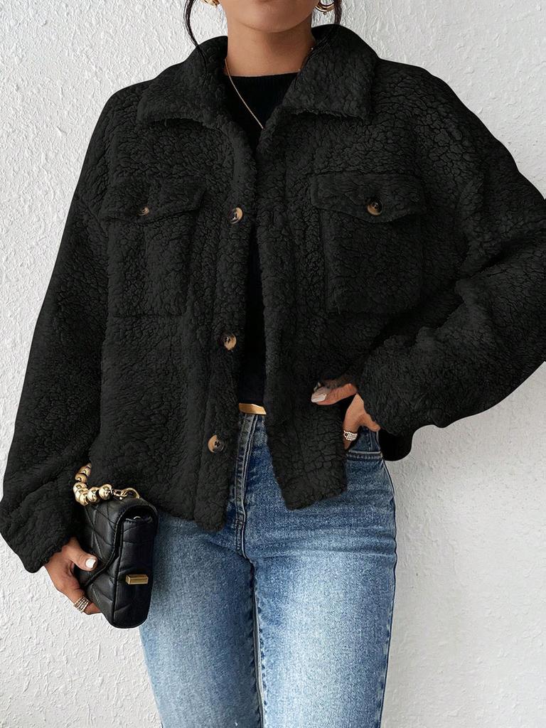 Women's Autumn Stand-Collar Plush Jacket Short Casual Coat