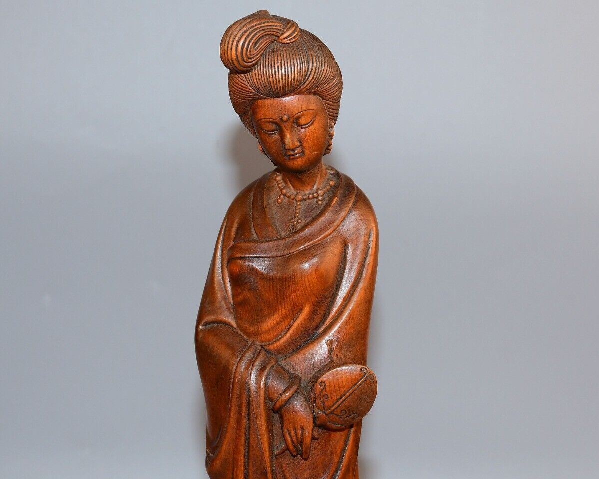 

Китайская антикварная шкатулка из самшита с резной статуэткой красивой женщины, скульптура, домашний декор, искусство CHINA