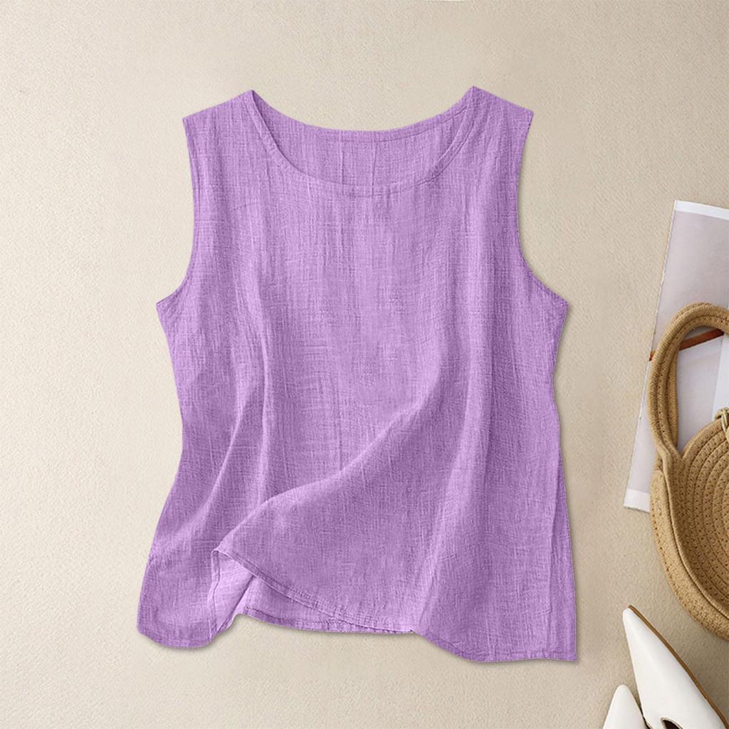 Women’s Textured Cotton Tank Top Crew Neck Sleeveless Relaxed Fit Casual Shirt Lightweight Summer Blouse for Daily Wear Work Travel Layering