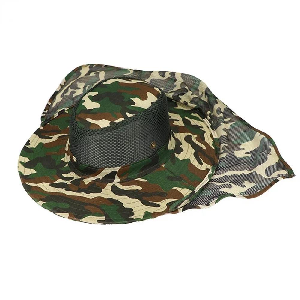 Outdoor Fishing Hat Wide Brim Man Breathable Mesh Fishing Cap Beach Hats Camouflage Sun UV Protection Shade Hat Gardering Hat