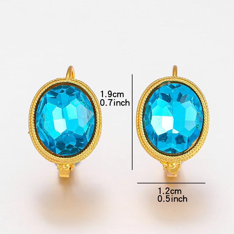 

Винтажные серьги-кольца из металла золотого цвета, инкрустированные овальными синими камнями, для женщин, новый этнический стиль, аксессуары для свадебной вечеринки, подарки