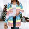 Women's Plaid Spliced 3D Print Long Sleeve Open Front Cardigan, Casual Loose Fit Lightweight Street Style Outerwear